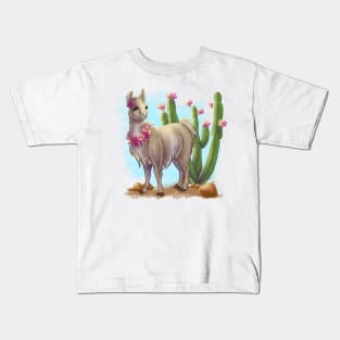 Flower Cactus Llama Kids T-Shirt